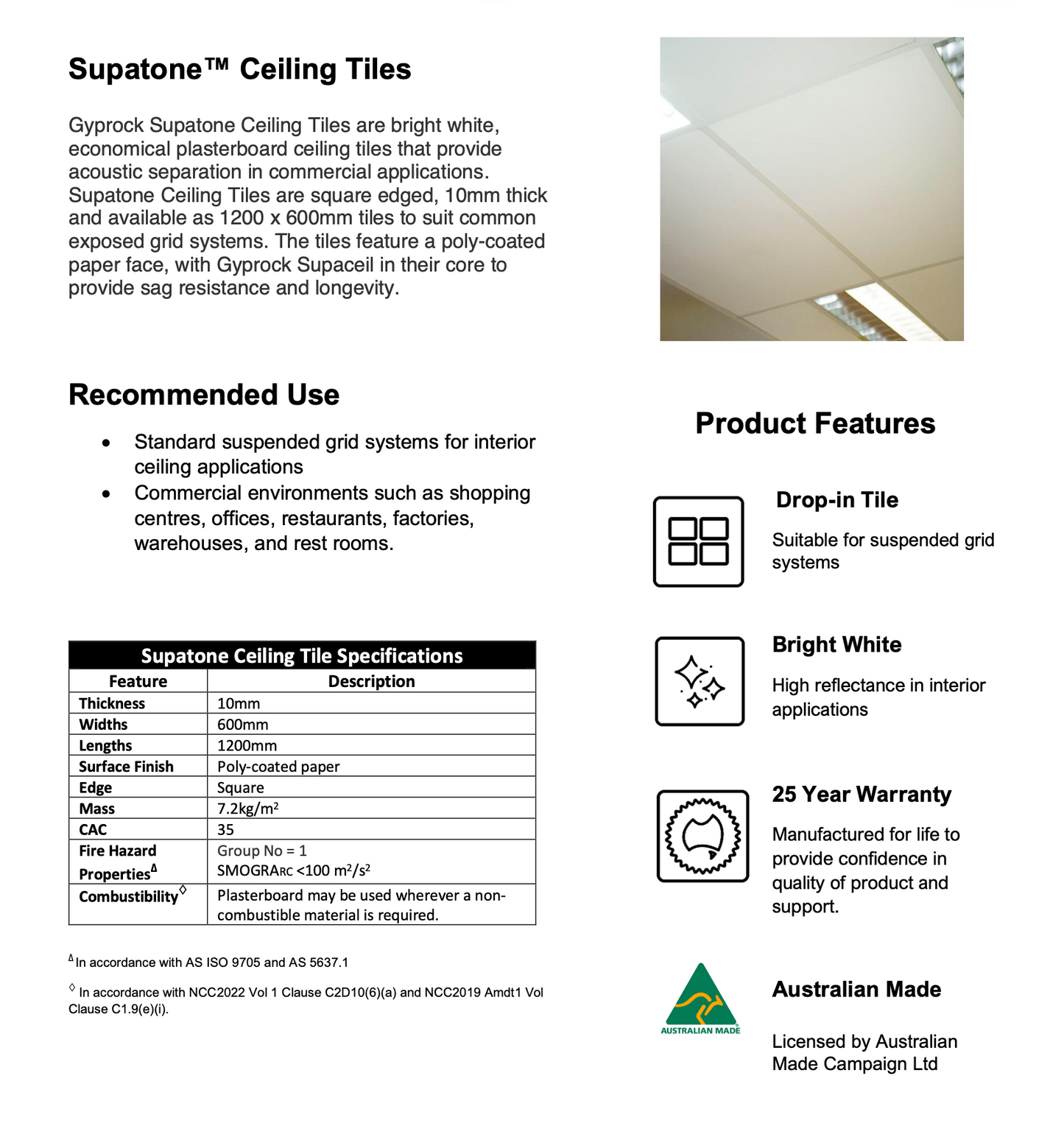 Gyprock Vinyl Faced Tiles Supatone 600x1200mm (shiny finish)