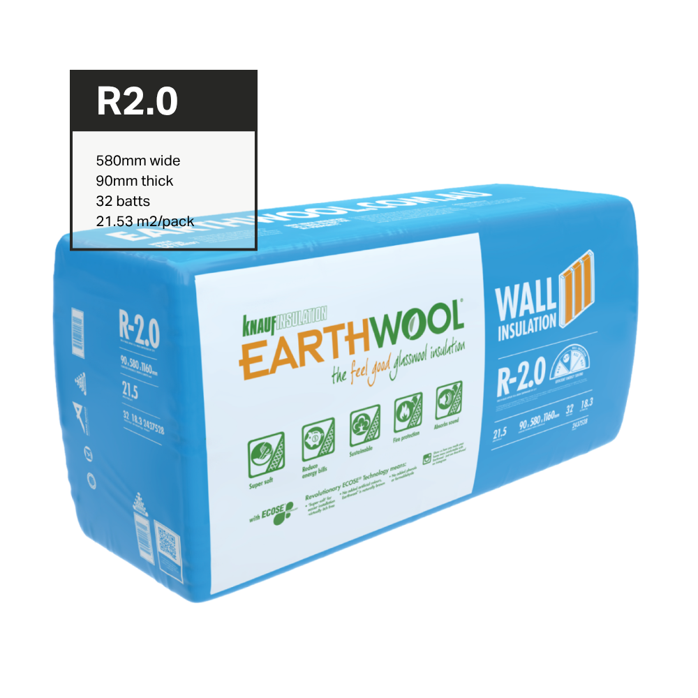 Earthwool® R-2.0 Wall insulation - 90mm x 1160mm - 32pce/pack
