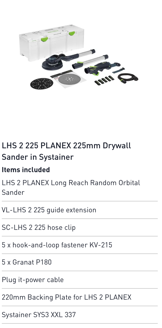 FESTOOL LHS 2 225 Planex 225mm Dry wall Sander in Systainer