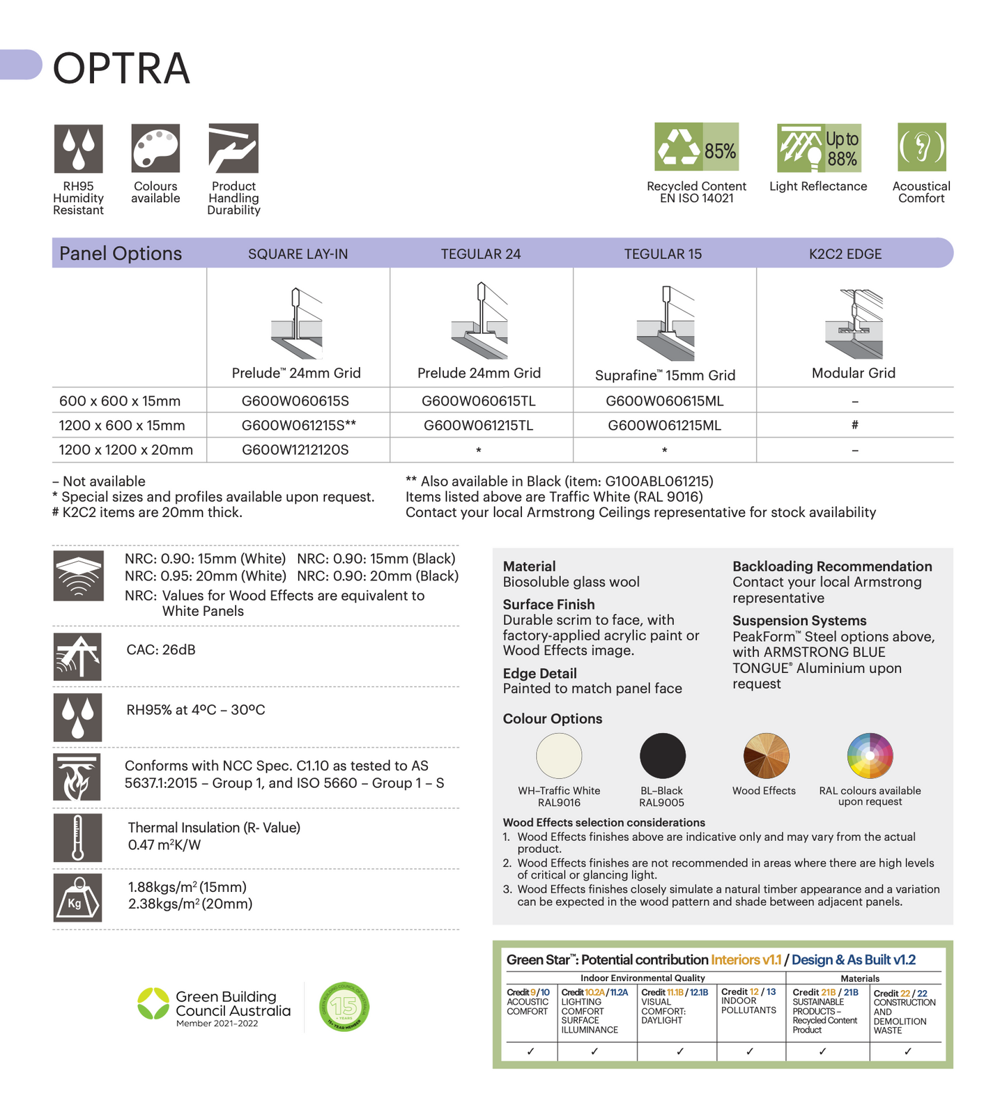 Optra Ceiling Tile (White) 1200mm x 600mm x 15mm