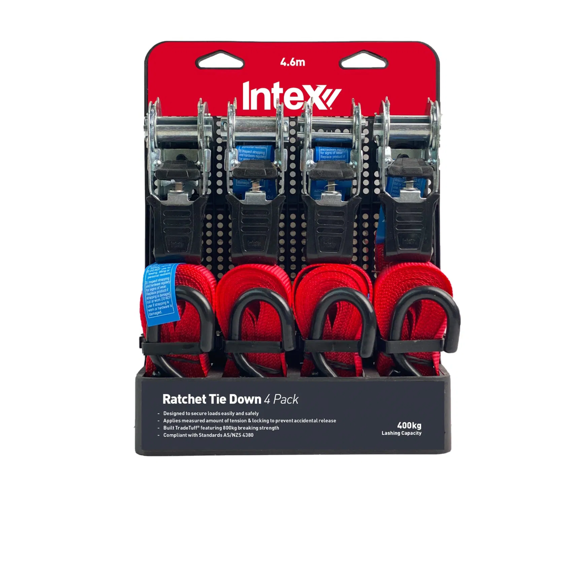 Ratchet Tie Down 400kg W.L.L 25mm x 4.6m ( 4 pack )