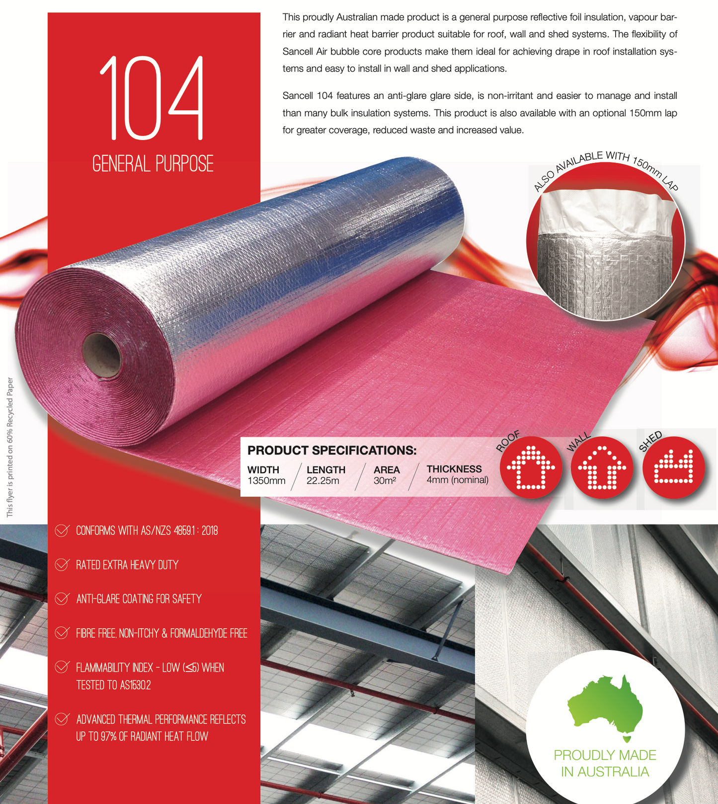 Sancell Air 104 1350mm + 150mm Lap  x 22.25m x 4mm - 30m2