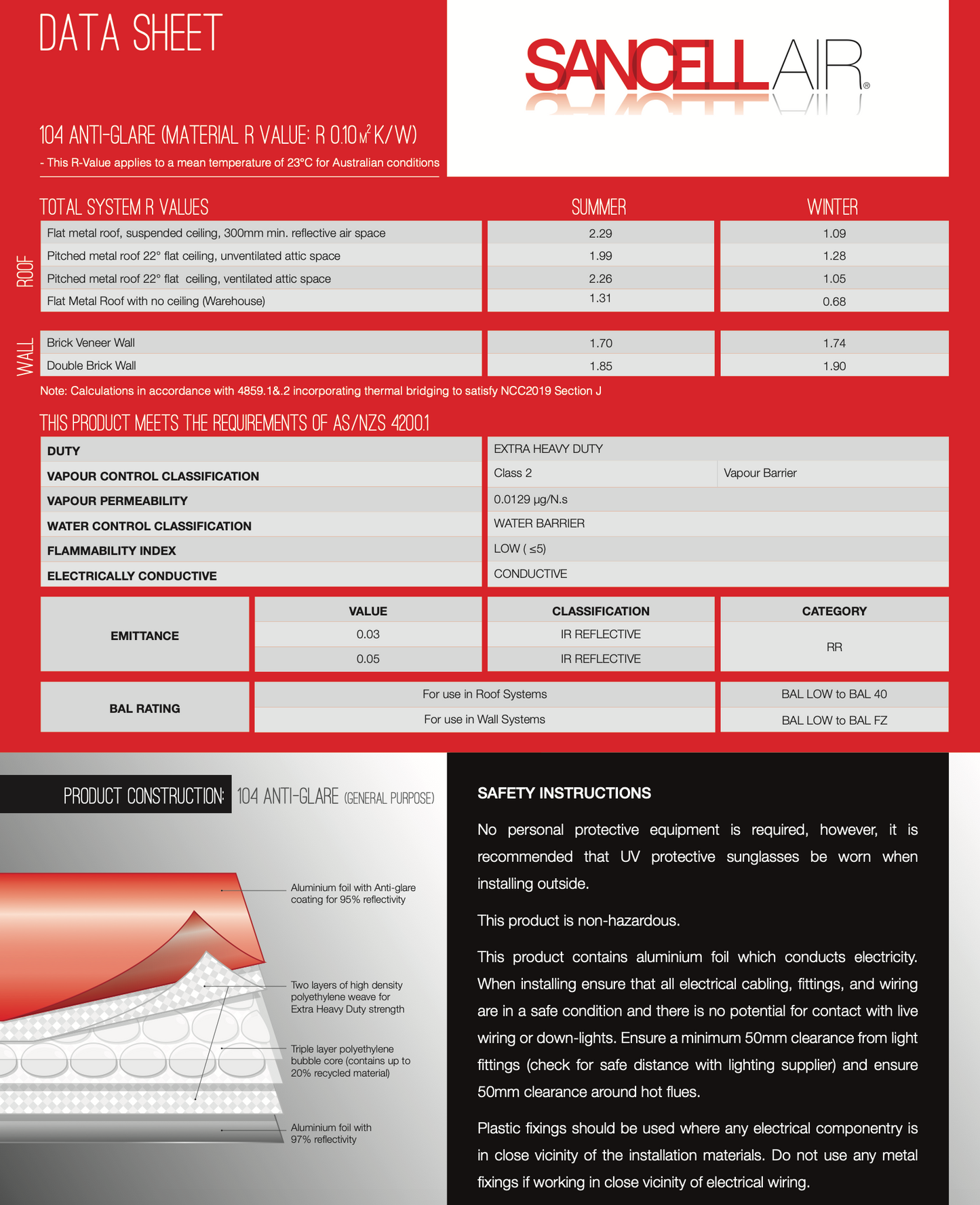 Sancell Air 104 1350mm + 150mm Lap  x 22.25m x 4mm - 30m2